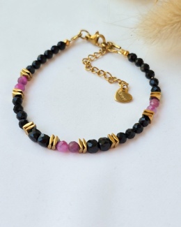 Bransoletka Kaszmir- czarny turmalin i różowy turmalin