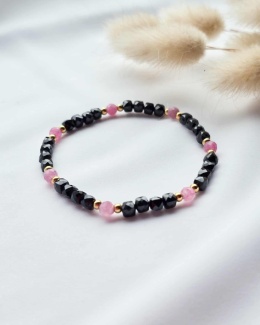 Bransoletka na gumce Czarny Turmalin i Różowy Turmalin